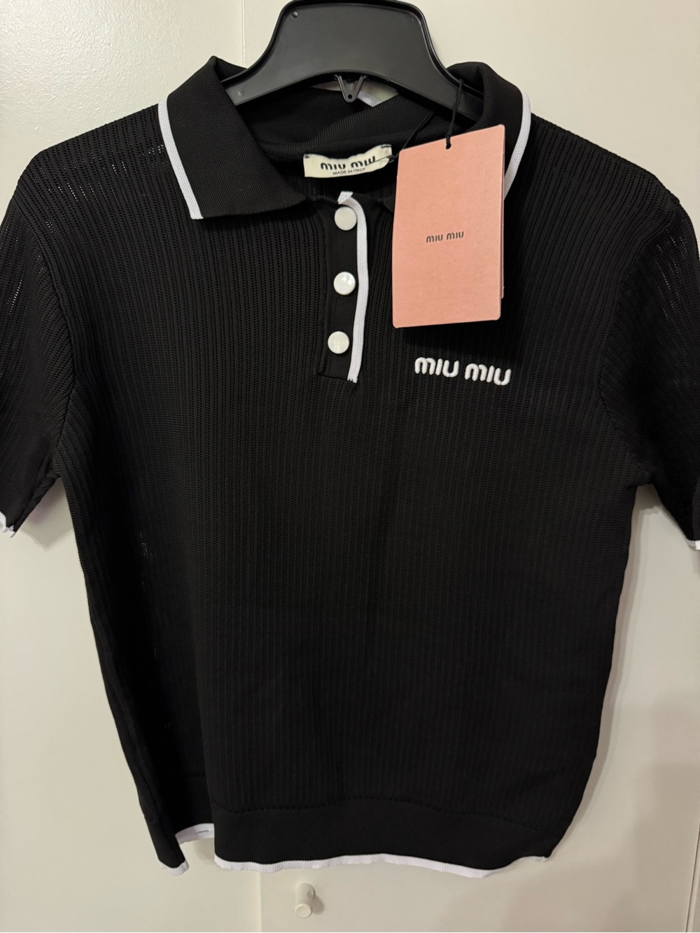 M M Black Polo Top with White Trim